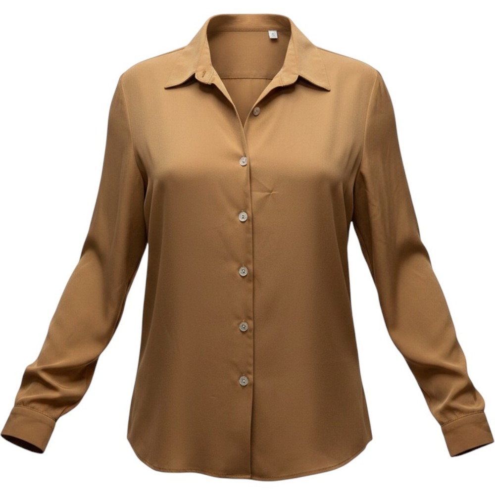 Maggie Sweet Womens Petite Large Brown Button Up Blouse Long Sleeve Top 6012 USA